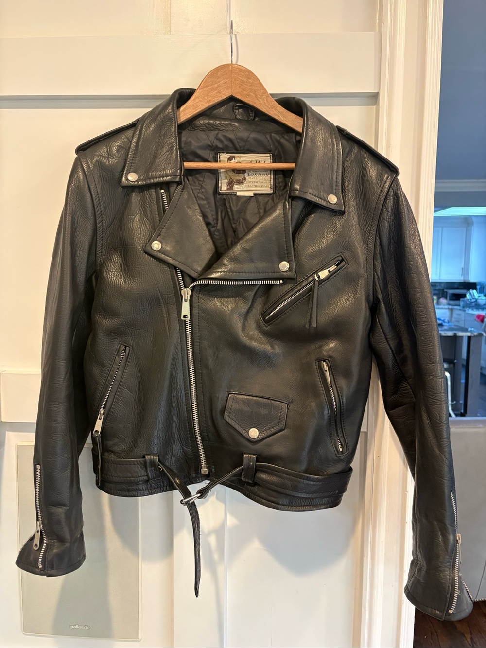 Men's Vintage A.M.I. International Black Motorcycle Leather Jacket 38